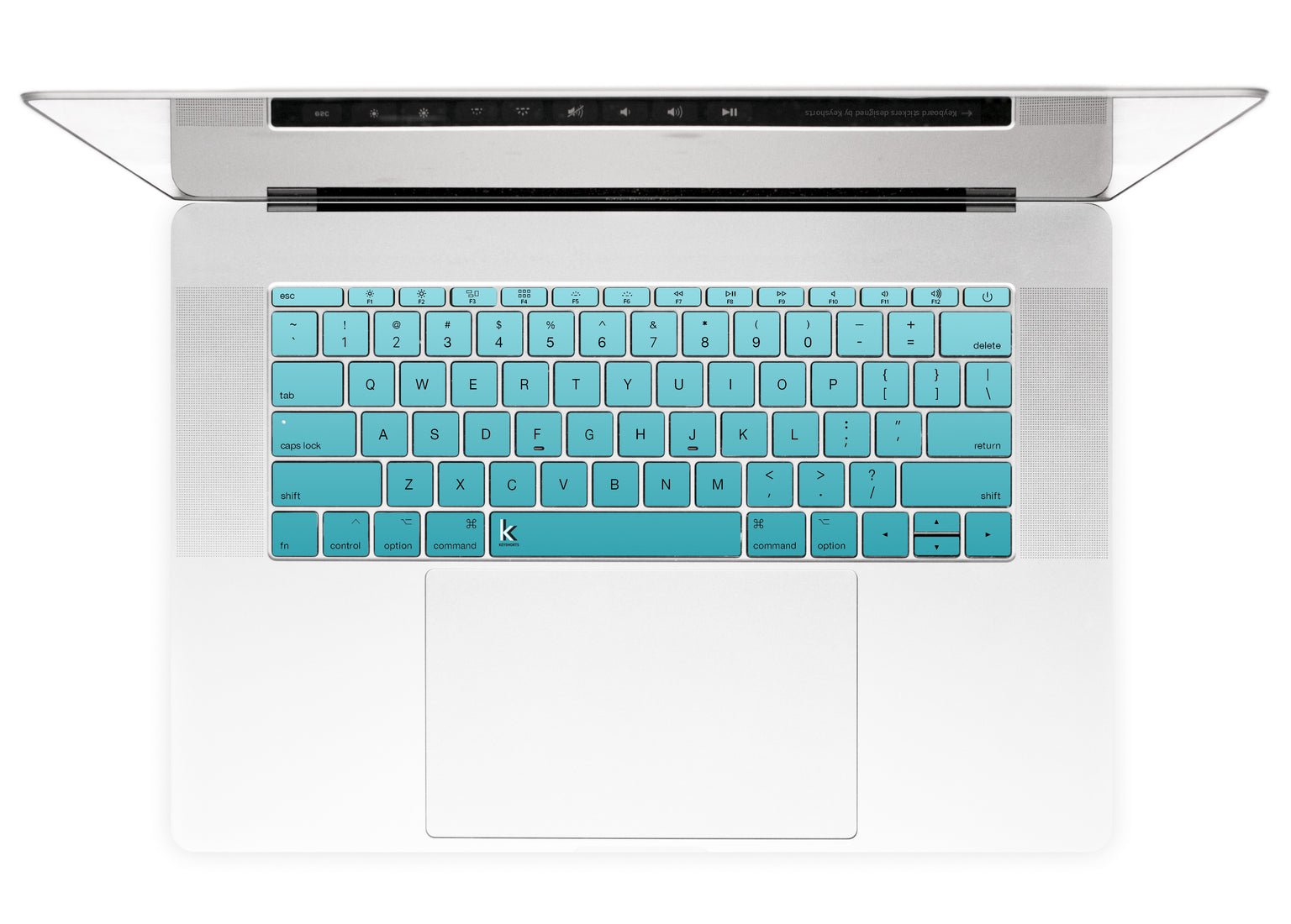 Turkusowe naklejki na klawiaturę MacBooka